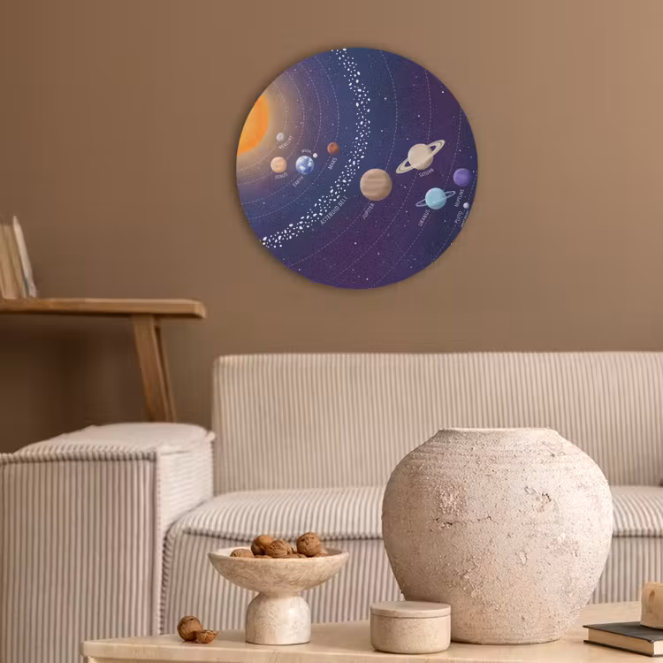 Planetenstelsel - Ruimte - Illustratie Akoestische PET Vilt - Rond klein -sfeer1
