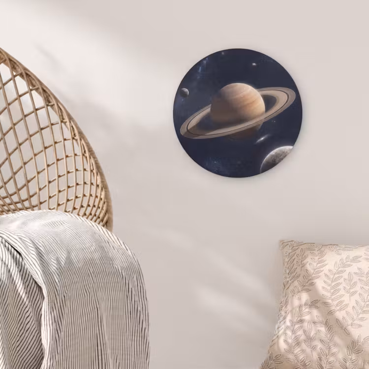 Planeten - Saturnus - Ruimte Akoestische PET Vilt - Rond klein -sfeer4