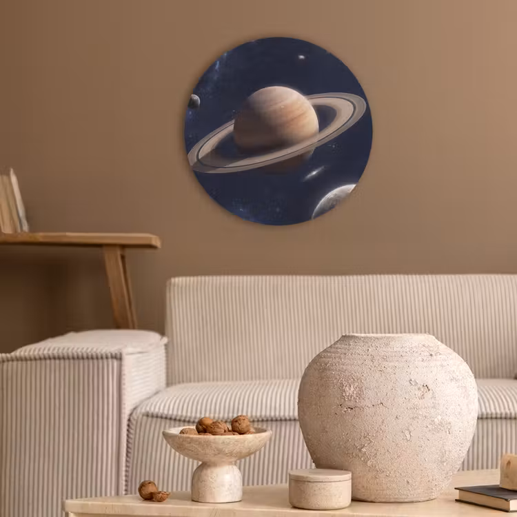 Planeten - Saturnus - Ruimte Akoestische PET Vilt - Rond klein -sfeer1