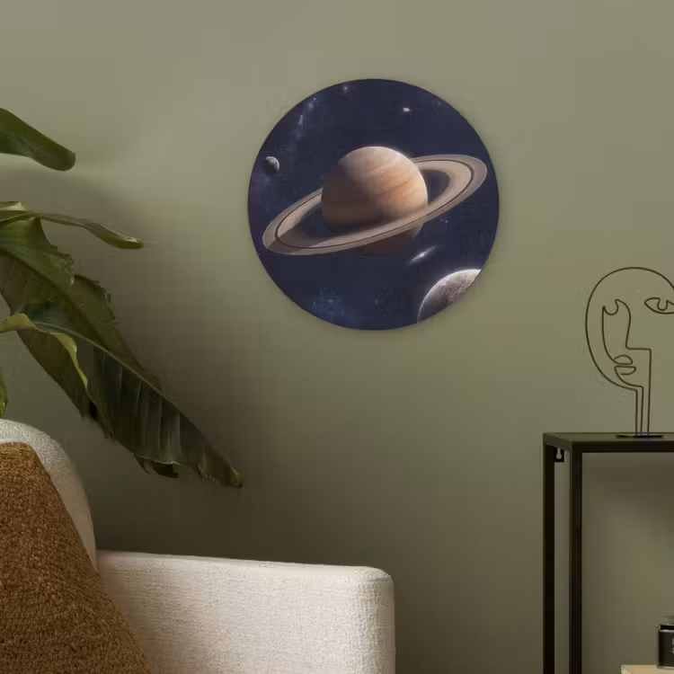 Planeten - Saturnus - Ruimte Akoestische PET Vilt - Rond klein -sfeer2