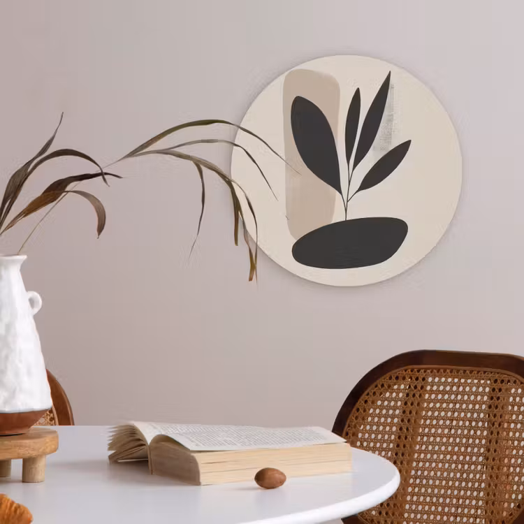 Plant - Beige - Japandi Akoestische PET Vilt - Rond klein -sfeer3