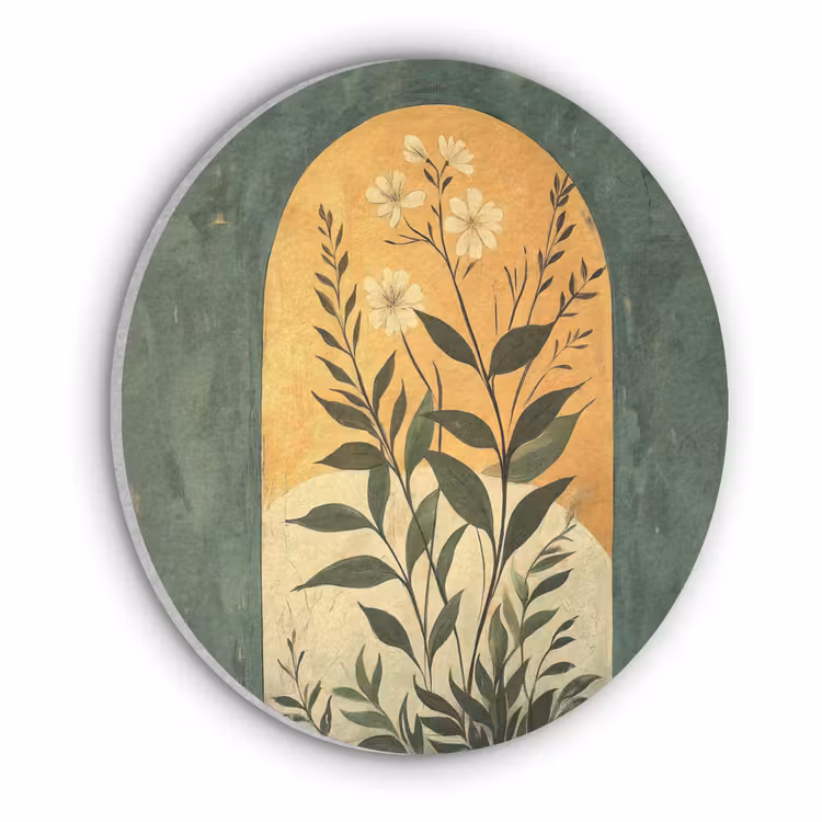 Plant - Bloemen - Wit Akoestische PET Vilt - Rond klein -3d