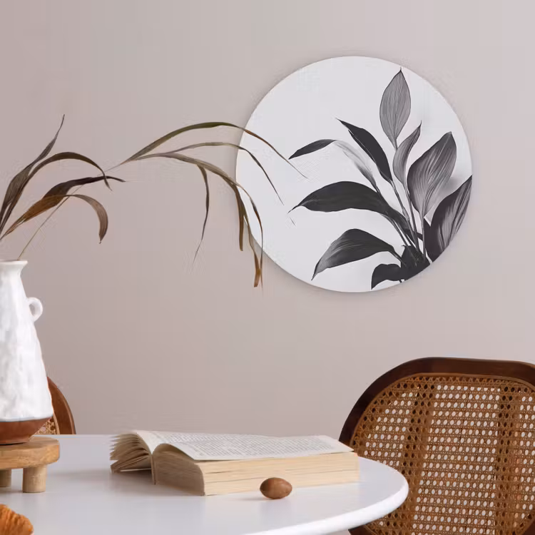 Plant - Bladeren - Minimalistisch - Zwart Akoestische PET Vilt - Rond klein -sfeer3