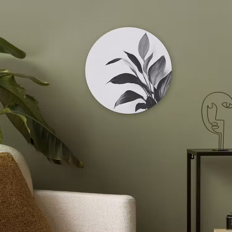 Plant - Bladeren - Minimalistisch - Zwart Akoestische PET Vilt - Rond klein -sfeer2