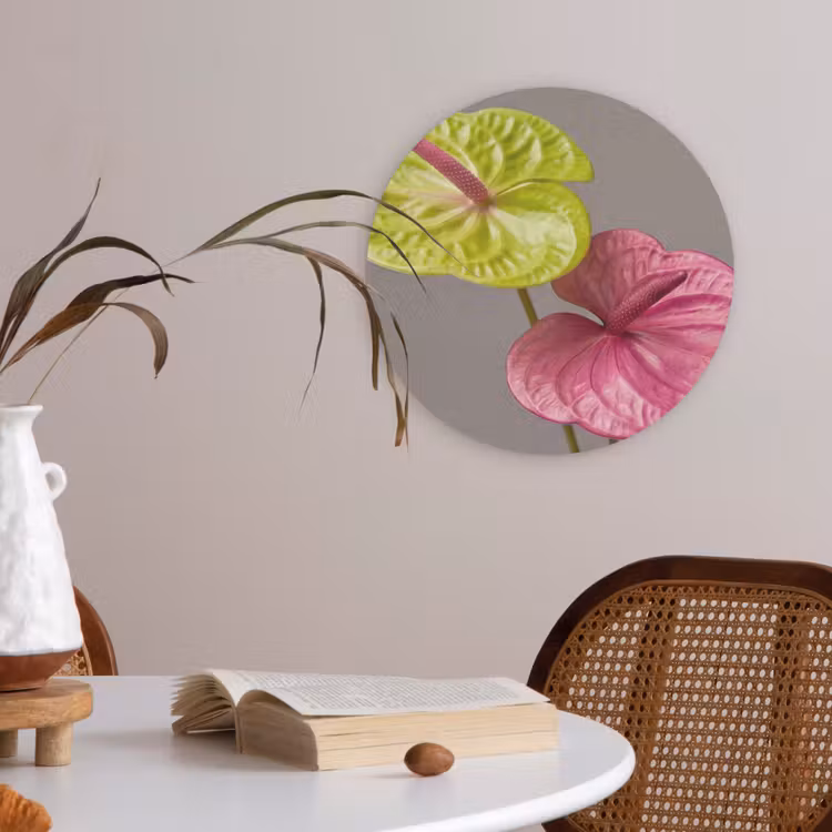 Planten - Anthurium - Groen - Roze Akoestische PET Vilt - Rond klein -sfeer3
