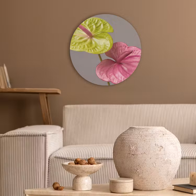 Planten - Anthurium - Groen - Roze Akoestische PET Vilt - Rond klein -sfeer1