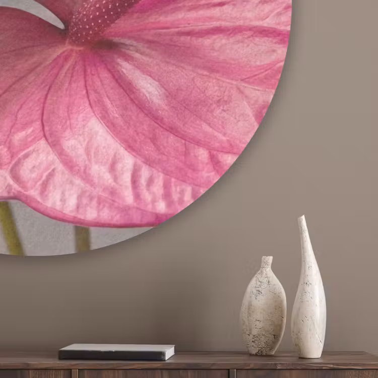 Planten - Anthurium - Groen - Roze Akoestische PET Vilt - Rond klein -sfeer5_closeup