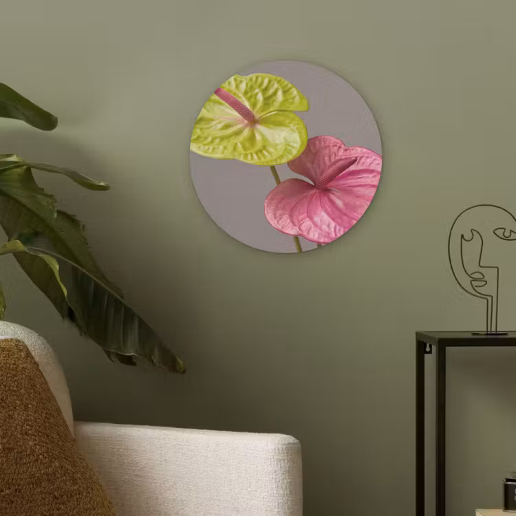 Planten - Anthurium - Groen - Roze Akoestische PET Vilt - Rond klein -sfeer2