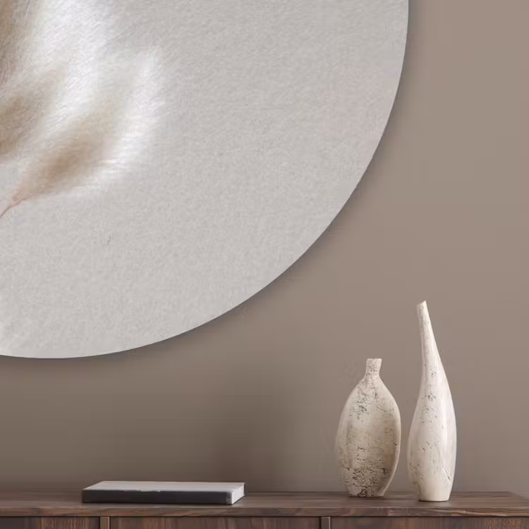 Pluimen - Beige - Minimalistisch Akoestische PET Vilt - Rond klein -sfeer5_closeup