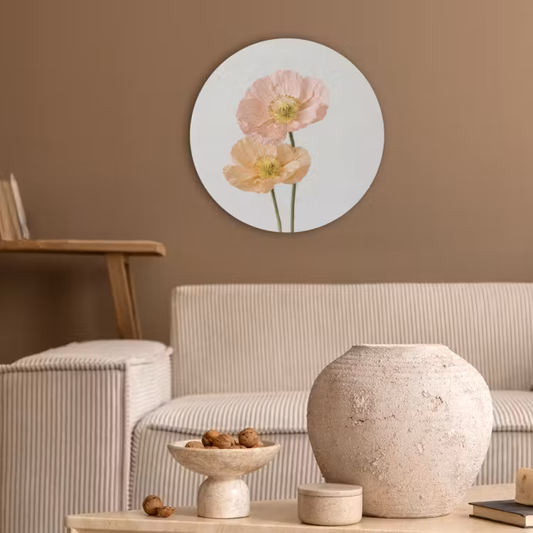 Papavers - Botanisch - Roze Akoestische PET Vilt - Rond klein -sfeer1