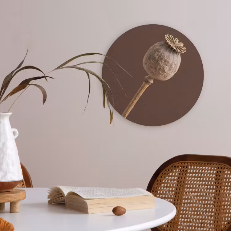 Papaverbol - Droogbloem - Bruin - Minimalistisch Akoestische PET Vilt - Rond klein -sfeer3