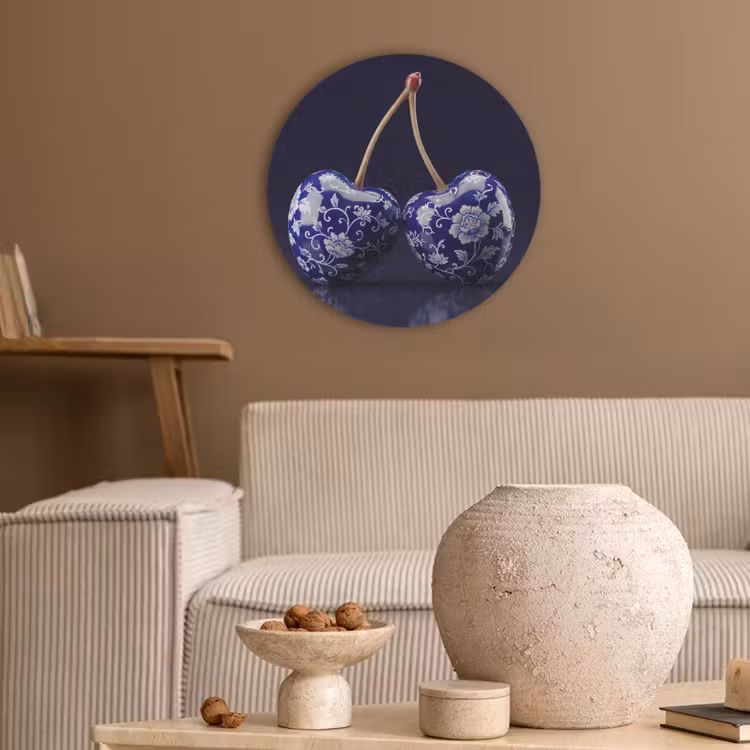 Porselein- Kersen - Delfts - Blauw Akoestische PET Vilt - Rond klein -sfeer1