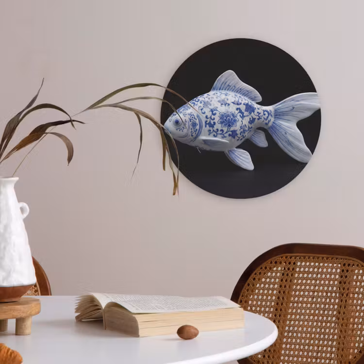 Porselein - Goudvis - Delfts - Blauw Akoestische PET Vilt - Rond klein -sfeer3
