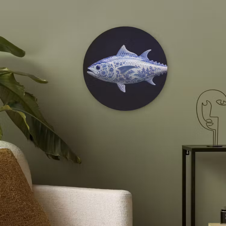 Porselein - Tonijn - Delfts - Blauw Akoestische PET Vilt - Rond klein -sfeer2