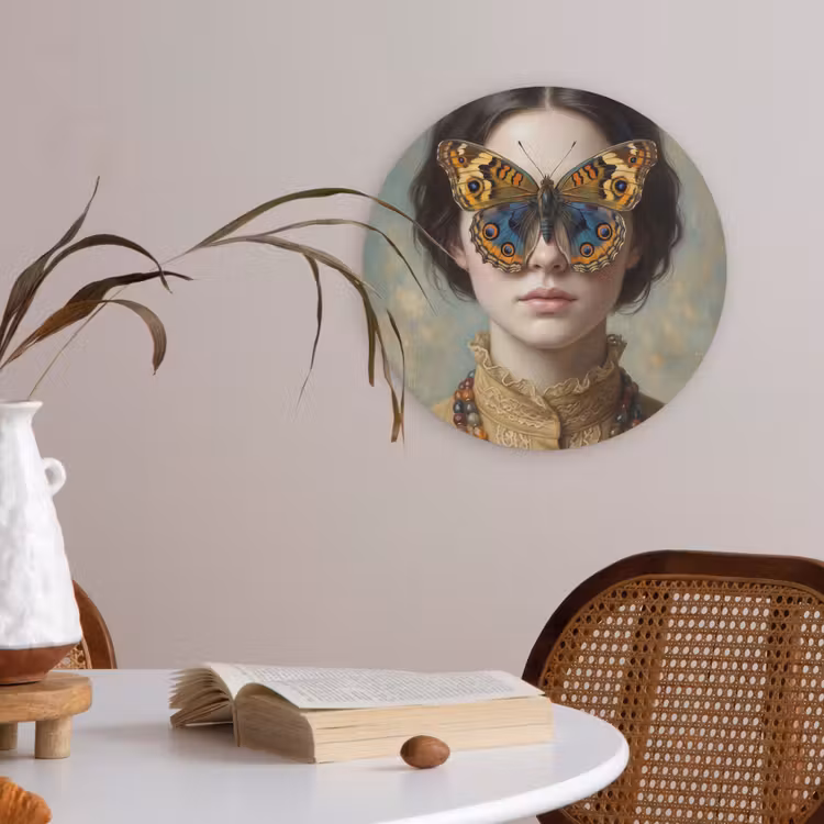 Portret - Vlinder - Kleurrijk Akoestische PET Vilt - Rond klein -sfeer3