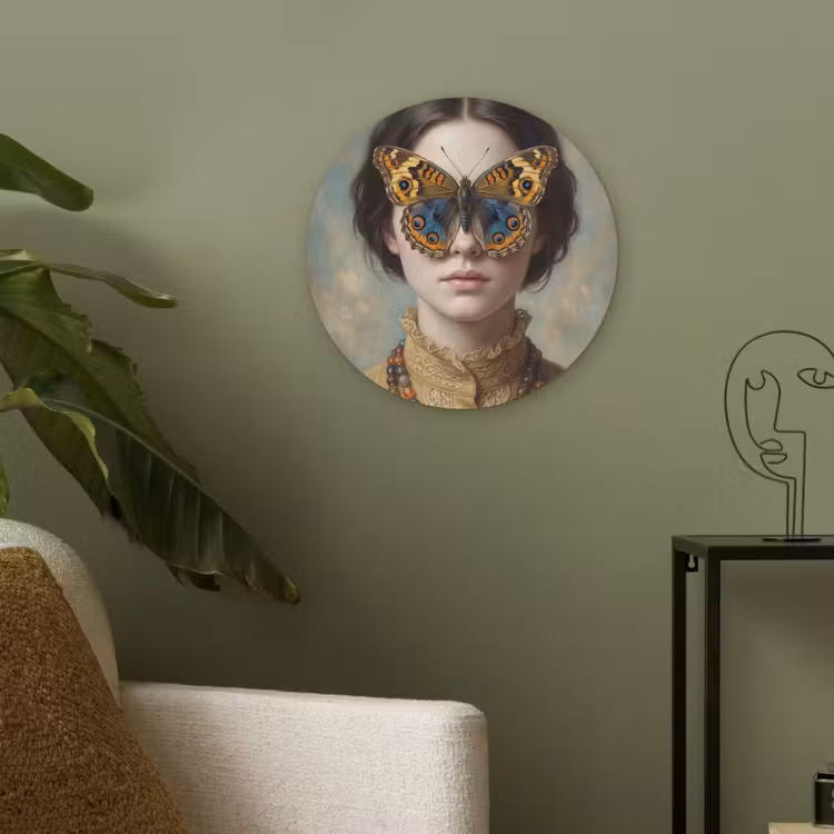 Portret - Vlinder - Kleurrijk Akoestische PET Vilt - Rond klein -sfeer2