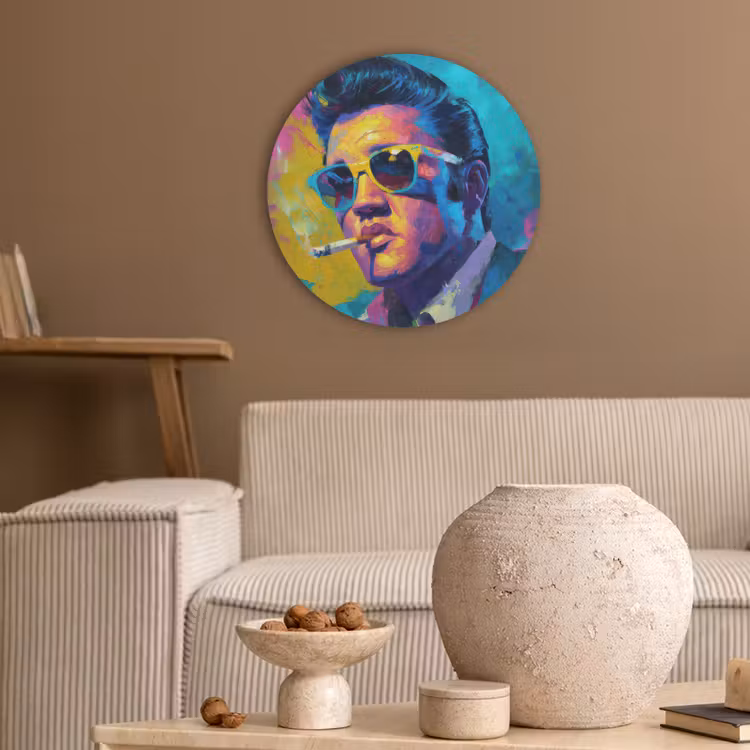 Portret - Sigaret - Kleurrijk - Bril Akoestische PET Vilt - Rond klein -sfeer1
