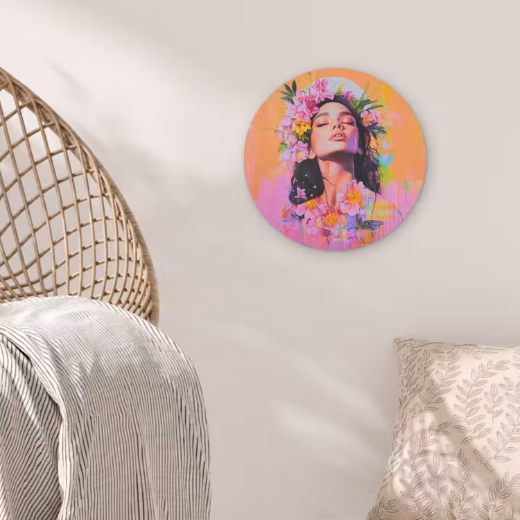 Portret - Bloemenkroon - Vrouw Akoestische PET Vilt - Rond klein -sfeer4