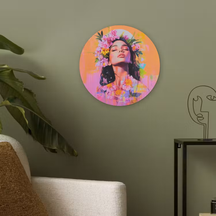 Portret - Bloemenkroon - Vrouw Akoestische PET Vilt - Rond klein -sfeer2