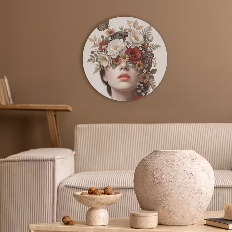 Portret - Bloemen - Cremé Akoestische PET Vilt - Rond klein -sfeer1