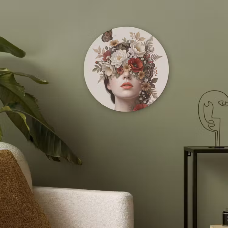 Portret - Bloemen - Cremé Akoestische PET Vilt - Rond klein -sfeer2