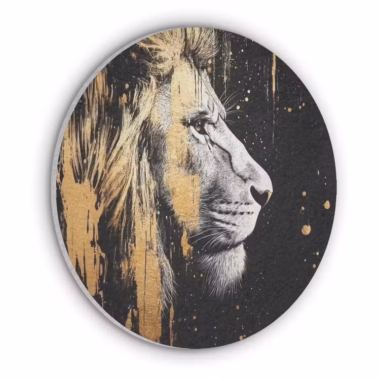 Portret - Leeuw - Abstract - Goud Akoestische PET Vilt - Rond klein -3d