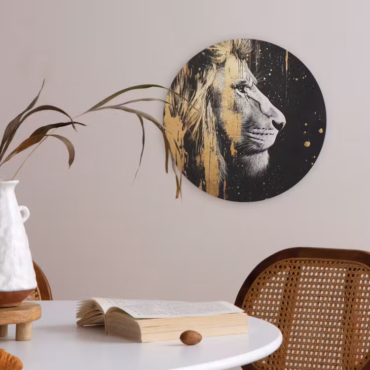 Portret - Leeuw - Abstract - Goud Akoestische PET Vilt - Rond klein -sfeer3