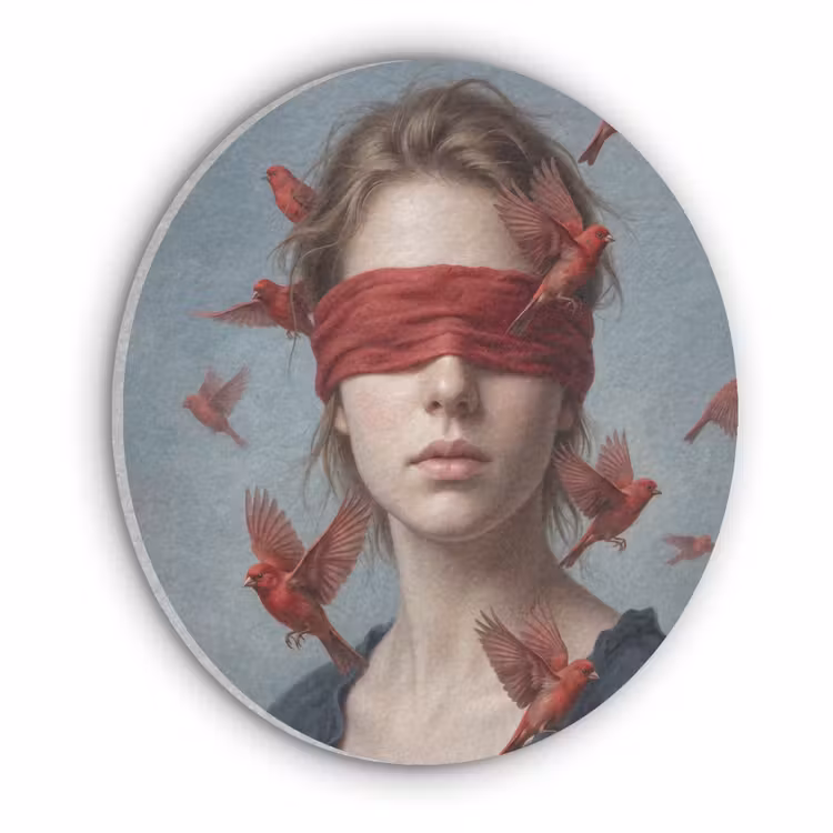 Portret - Krachtig - Rood Akoestische PET Vilt - Rond klein -3d