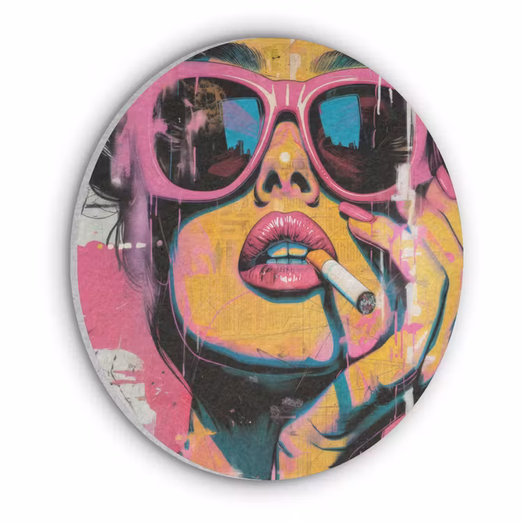 Portret - Vrouw - Abstract - Zonnebril Akoestische PET Vilt - Rond klein -3d