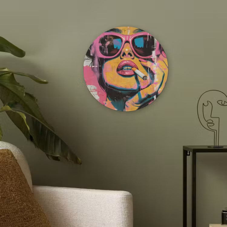 Portret - Vrouw - Abstract - Zonnebril Akoestische PET Vilt - Rond klein -sfeer2