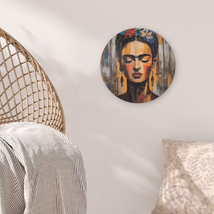 Portret - Vrouw - Bloemen Akoestische PET Vilt - Rond klein -sfeer4
