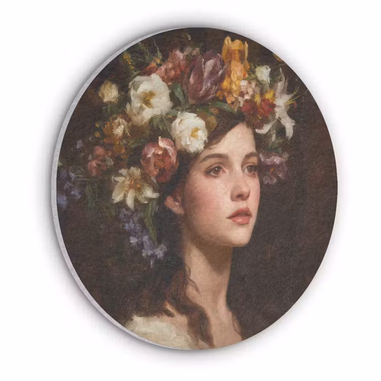 Portret - Vrouw - Bloemen Akoestische PET Vilt - Rond klein -3d