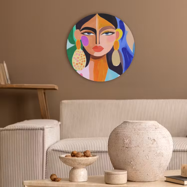 Portret - Vrouw - Modern Akoestische PET Vilt - Rond klein -sfeer1