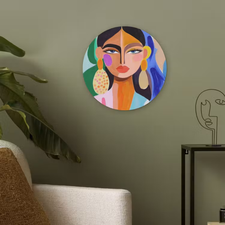 Portret - Vrouw - Modern Akoestische PET Vilt - Rond klein -sfeer2
