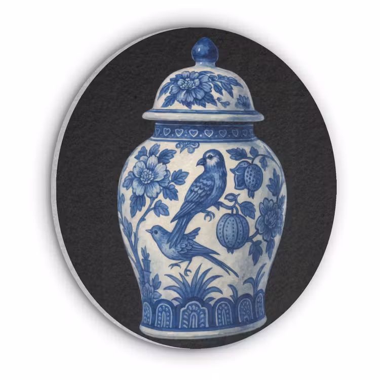 Pot - Delfts Blauw - Bloemen Akoestische PET Vilt - Rond klein -3d