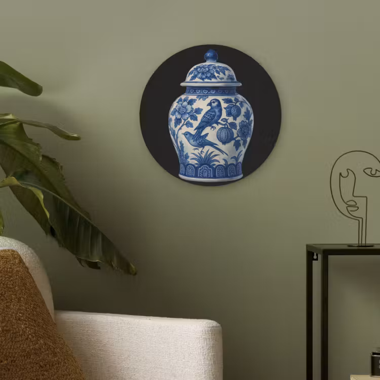 Pot - Delfts Blauw - Bloemen Akoestische PET Vilt - Rond klein -sfeer2