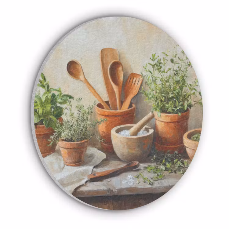 Potten - Kruiden - Hout Akoestische PET Vilt - Rond klein -3d