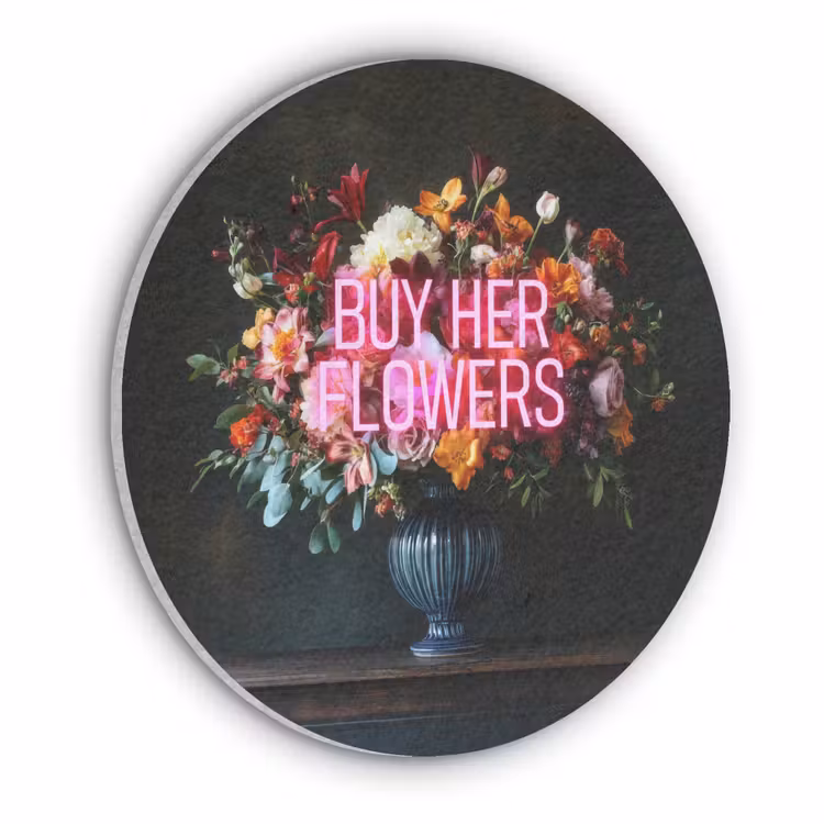 Quote - Bloemen - Vaas - Neon Akoestische PET Vilt - Rond klein -3d