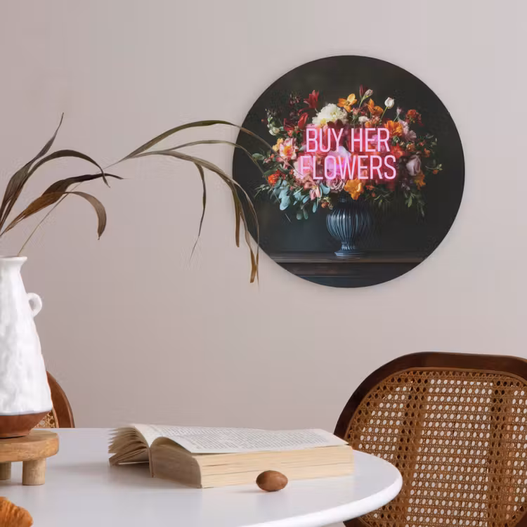 Quote - Bloemen - Vaas - Neon Akoestische PET Vilt - Rond klein -sfeer3