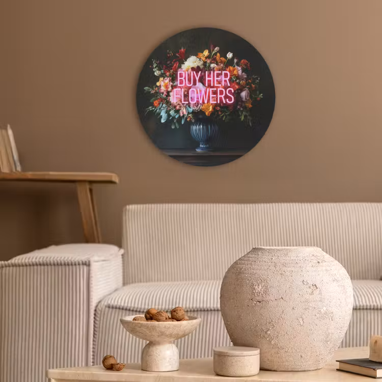 Quote - Bloemen - Vaas - Neon Akoestische PET Vilt - Rond klein -sfeer1