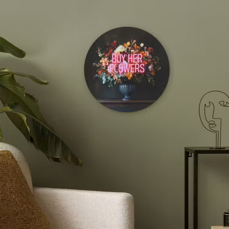 Quote - Bloemen - Vaas - Neon Akoestische PET Vilt - Rond klein -sfeer2