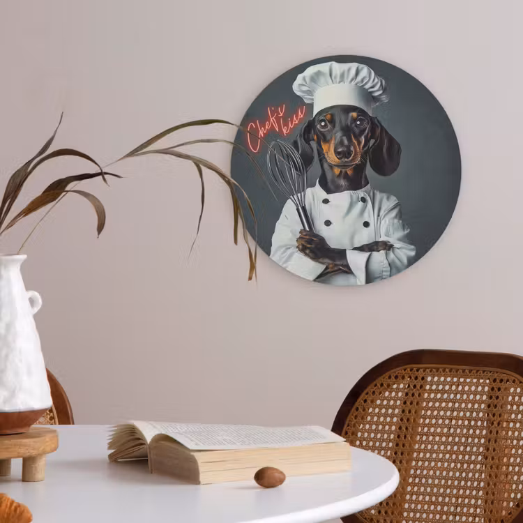 Quote - Neon - Hond - Kokskleding Akoestische PET Vilt - Rond klein -sfeer3
