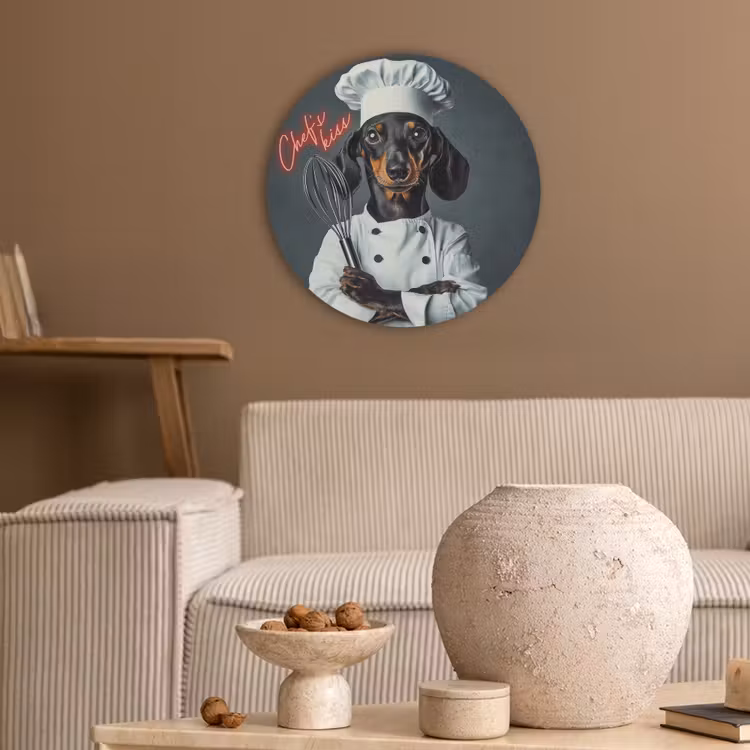 Quote - Neon - Hond - Kokskleding Akoestische PET Vilt - Rond klein -sfeer1
