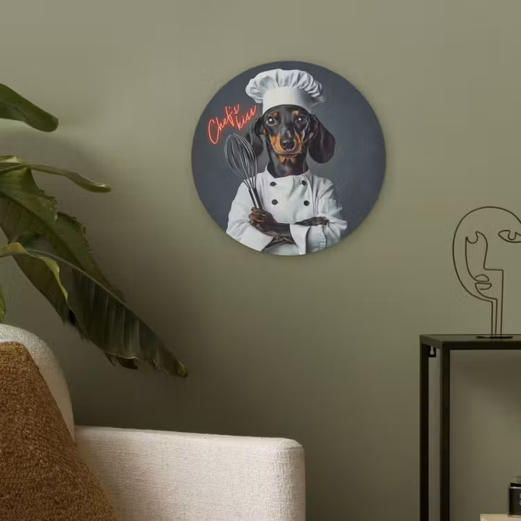 Quote - Neon - Hond - Kokskleding Akoestische PET Vilt - Rond klein -sfeer2