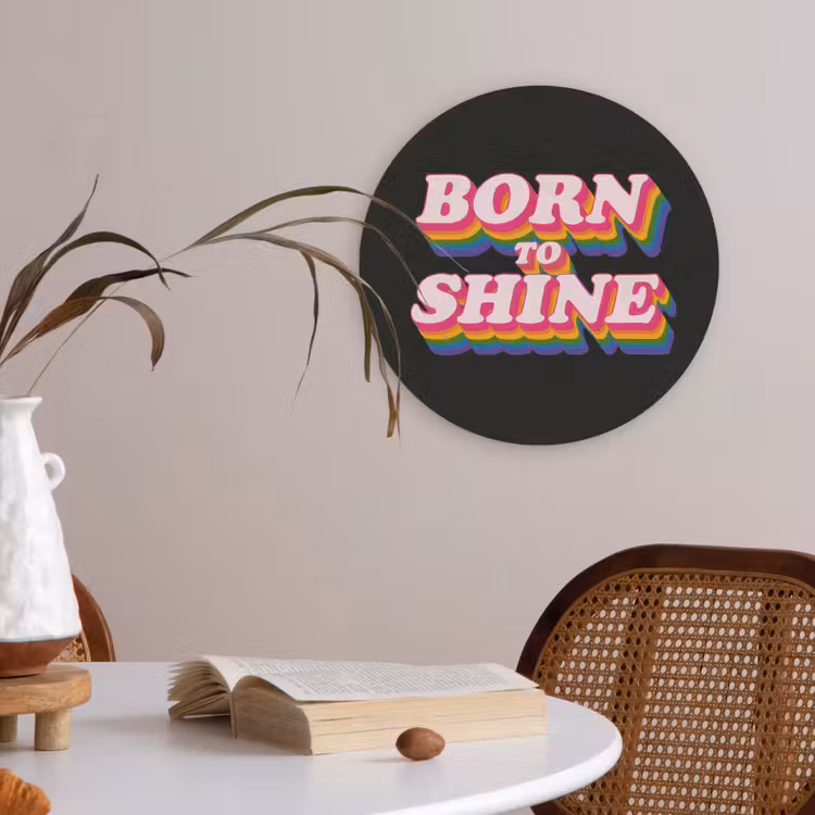 Quote - Regenboog - Roze - Zwart Akoestische PET Vilt - Rond klein -sfeer3