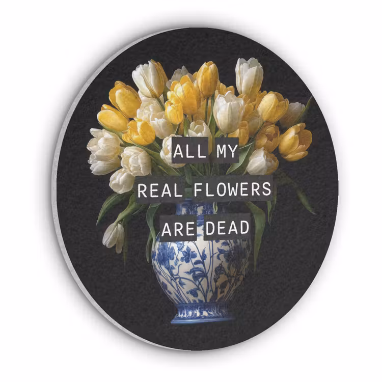 Quotes - Bloem - Tulp - Geel Akoestische PET Vilt - Rond klein -3d