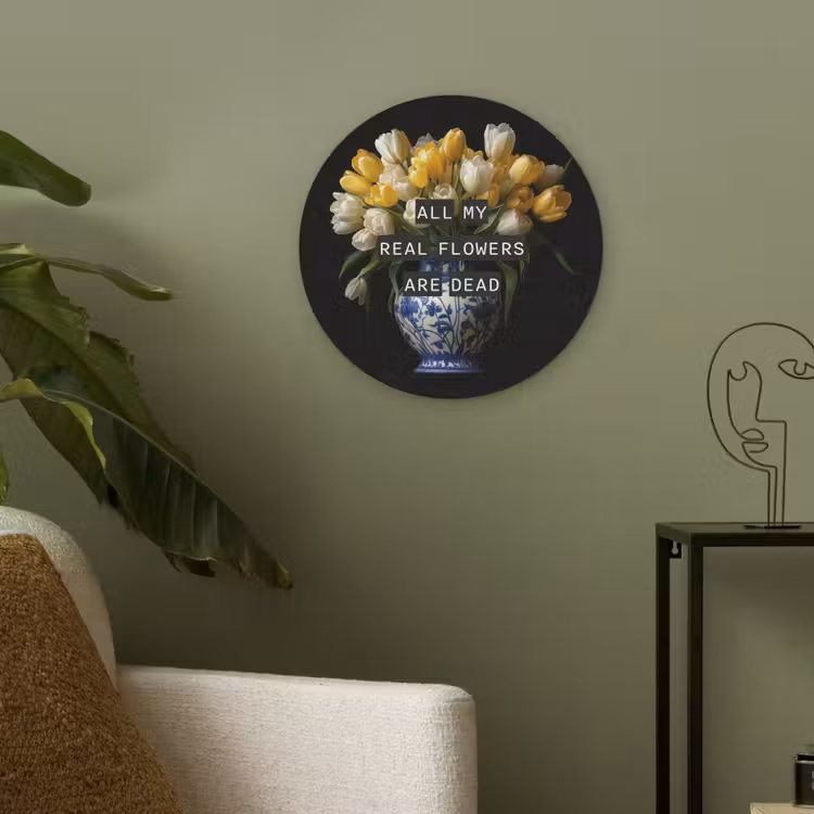Quotes - Bloem - Tulp - Geel Akoestische PET Vilt - Rond klein -sfeer2