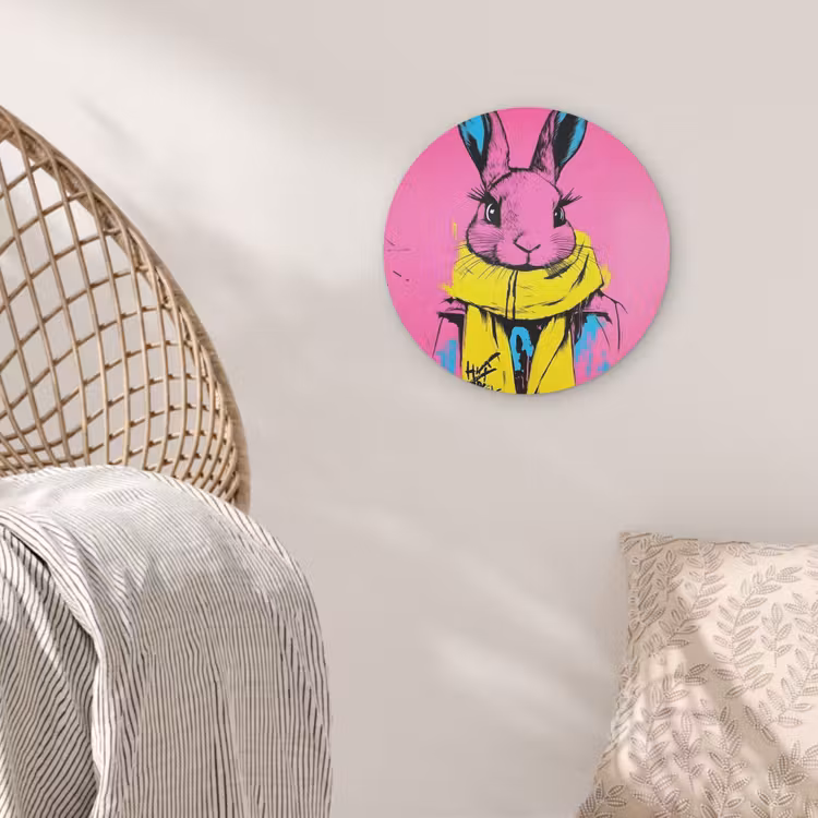 Konijn - Felroze - Sjaal - Abstract Akoestische PET Vilt - Rond klein -sfeer4
