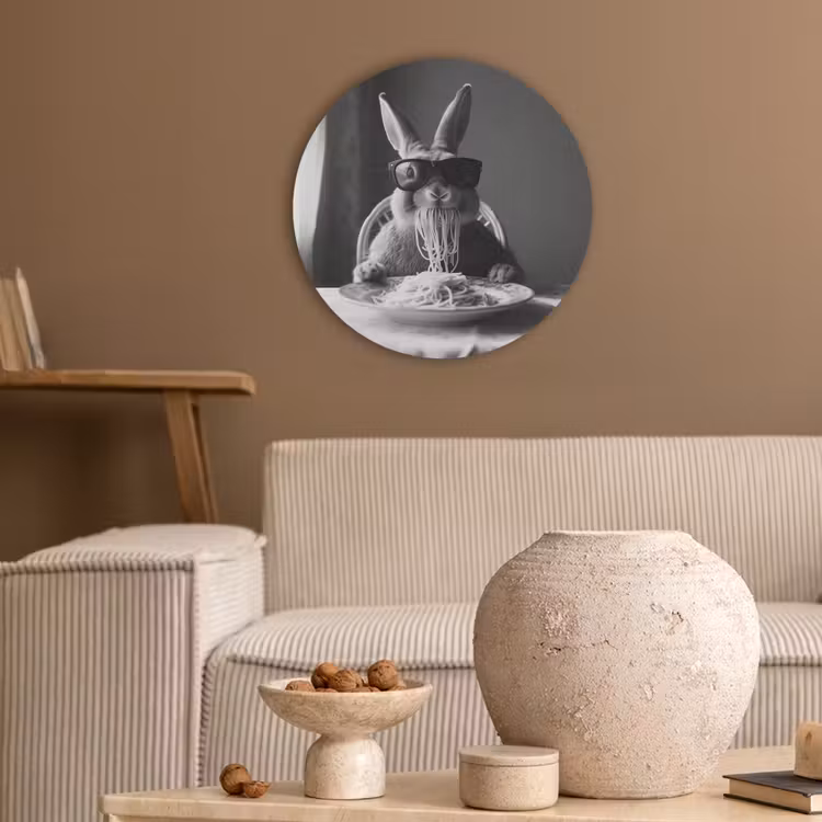 Konijn - Bunny - Zonnebril - Tafelkleed - Pasta - Schattig Akoestische PET Vilt - Rond klein -sfeer1