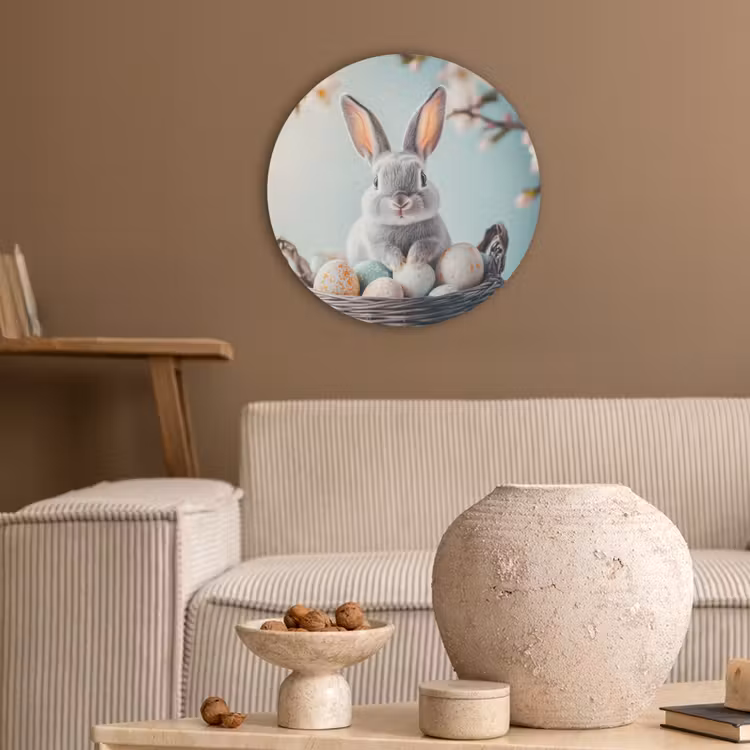 Konijn - Eieren - Mand Akoestische PET Vilt - Rond klein -sfeer1